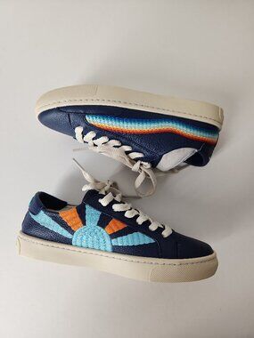 Soludos Multicolor leather embroidered sneaker shoes Blue Rainbow Sun size 5